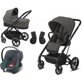 "Cybex Balios S Lux" - daugiafunkcinis vaikiškas vežimėlis 3in1 ir "Aton B2" kėdutė | BLK Soho Grey