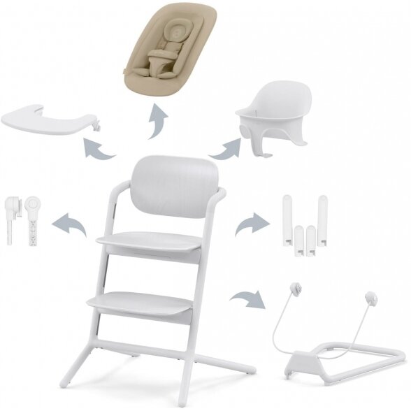 Cybex Lemo 2 - maitinimo kėdutė nuo gimimo, rinkinys 4in1 + Stand Bouncer|  All White