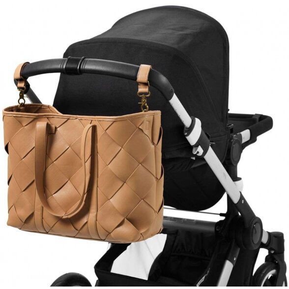 "Elodie" detalės - Mamos rankinė | Tote Caramel Brown Braided 2