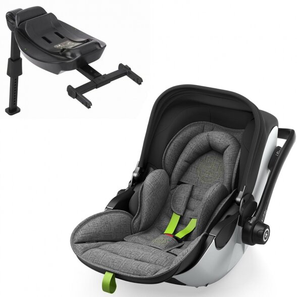 "Kiddy Evoluna i-Size 2" - automobilinė kėdutė ~0-13 kg, komplektas su baze | Grey Melange Flash Green 4