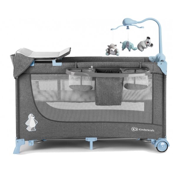 "Kinderkraft Joy" + priedai - daugiafunkcinė kelioninė lovytė | Mėlyna 3