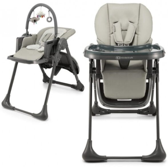 Kinderkraft Tummie - maitinimo kėdutė su gultuku 2w1 | Grey