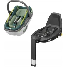 "Maxi-Cosi Coral + FamilyFix 3" - "i-Size" lengvoji automobilinė kėdutė, komplektas su baze ~0-13 kg | Neoninė žalia