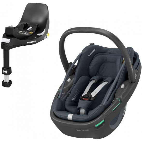 "Maxi-Cosi Coral 360" - pasukama automobilinė kėdutė, komplektas su baze ~0-12 kg | BLK Essential Graphite