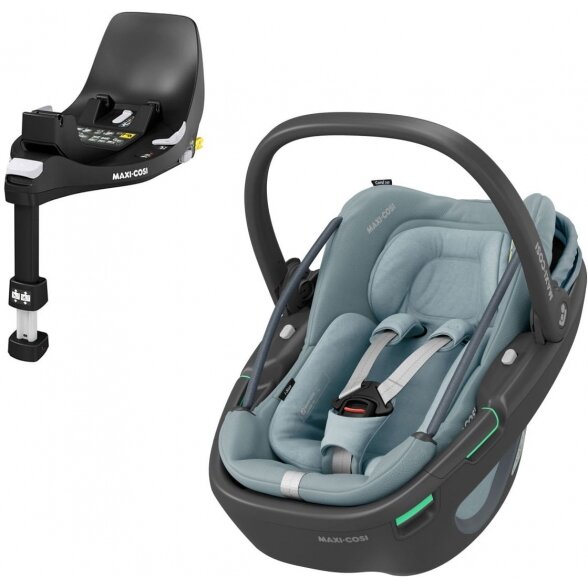 "Maxi-Cosi Coral 360" - pasukama automobilinė kėdutė, komplektas su baze ~0-12 kg | BLK Essential Grey