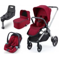 "Recaro Celona" - daugiafunkcinis vaikiškas vežimėlis, rinkinys "4 viename" | Aluminium Grey - Select Garnet Red