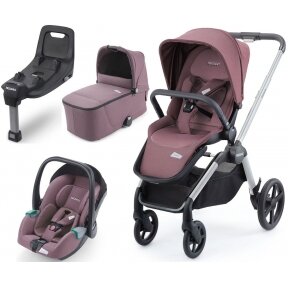 "Recaro Celona" - daugiafunkcinis vaikiškas vežimėlis, rinkinys "4 viename" | Aluminium Grey - Prime Pale Rose