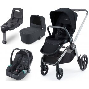 "Recaro Celona" - daugiafunkcinis vaikiškas vežimėlis, rinkinys "4 viename" | Aluminium Grey - Select Night Black