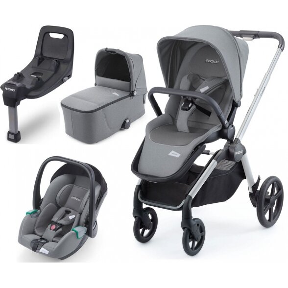 "Recaro Celona" - daugiafunkcinis vaikiškas vežimėlis, rinkinys "4 viename" | Aluminium Grey - Prime Silent Grey