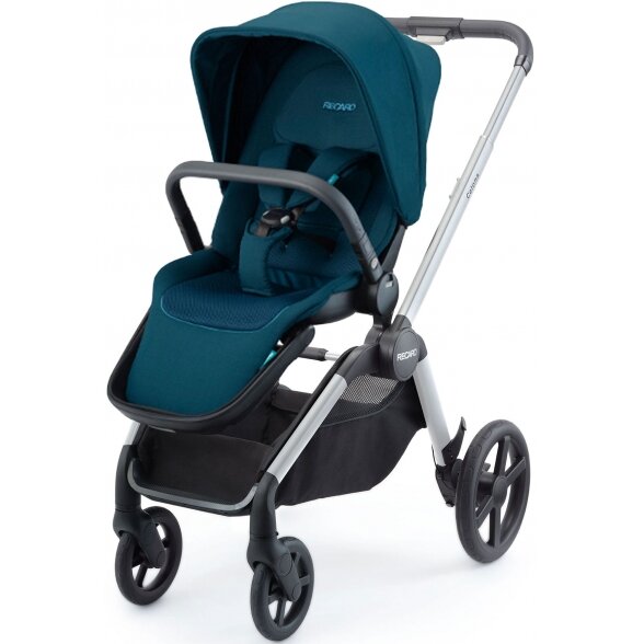 "Recaro Celona" - daugiafunkcinis vaikiškas vežimėlis, rinkinys "4 viename" | Aluminium Grey - Select Teal Green 1