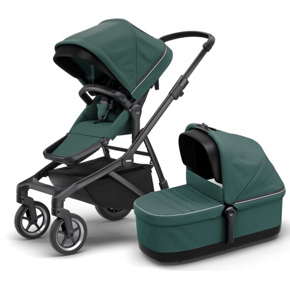 "Thule Sleek" - daugiafunkcinis vaikiško vežimėlio komplektas 2in1 su galimybe 3in1 | Mallard Green